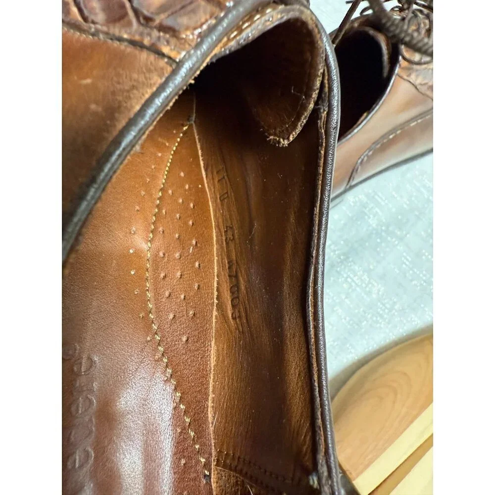 Studio Belvedere Cognac Alligator Print Leather Lace Up Oxfords Shoes Men's 11D